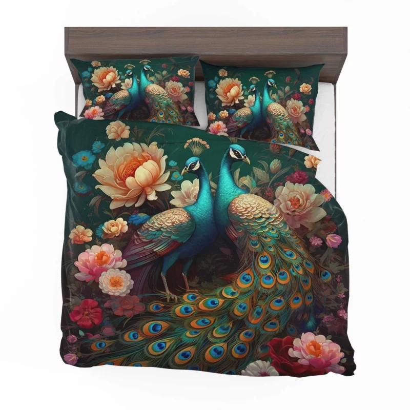 Oriental Exotic Peacock Floral Mural Bedding Set 2