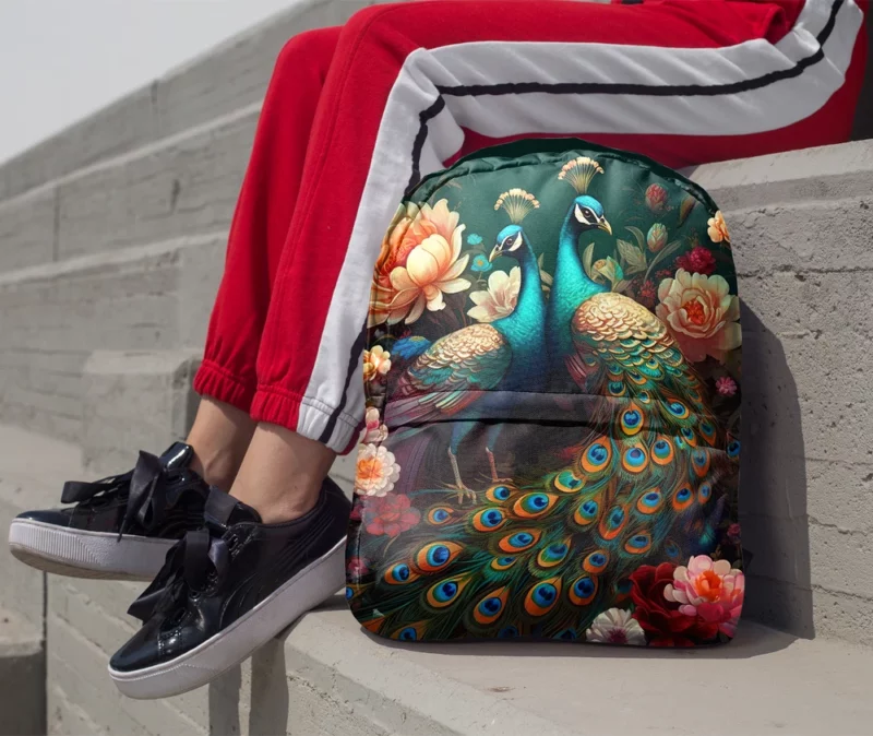 Oriental Exotic Peacock Floral Mural Minimalist Backpack 1