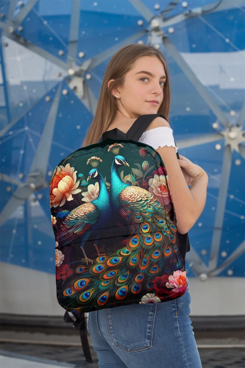 Oriental Exotic Peacock Floral Mural Minimalist Backpack 2