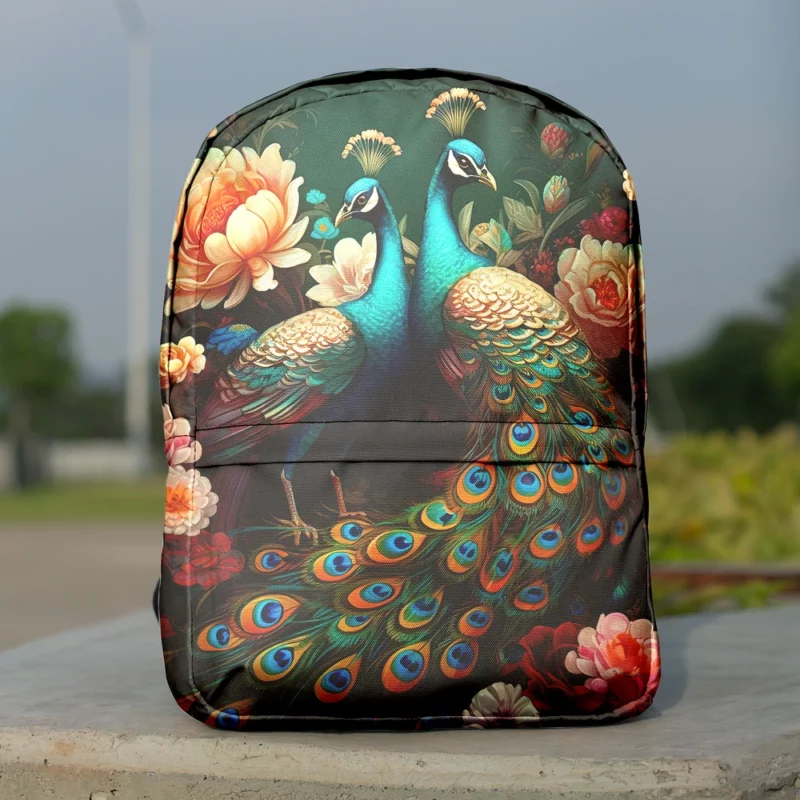 Oriental Exotic Peacock Floral Mural Minimalist Backpack