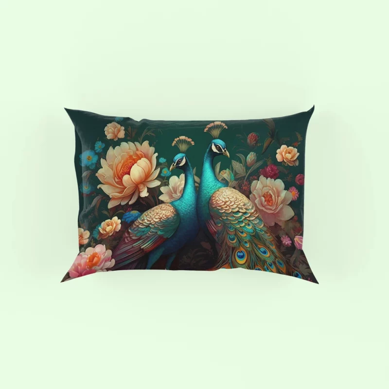 Oriental Exotic Peacock Floral Mural Pillow Case