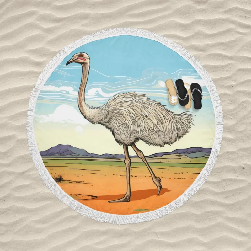 Ostrich Strutting Contour Round Beach Towel