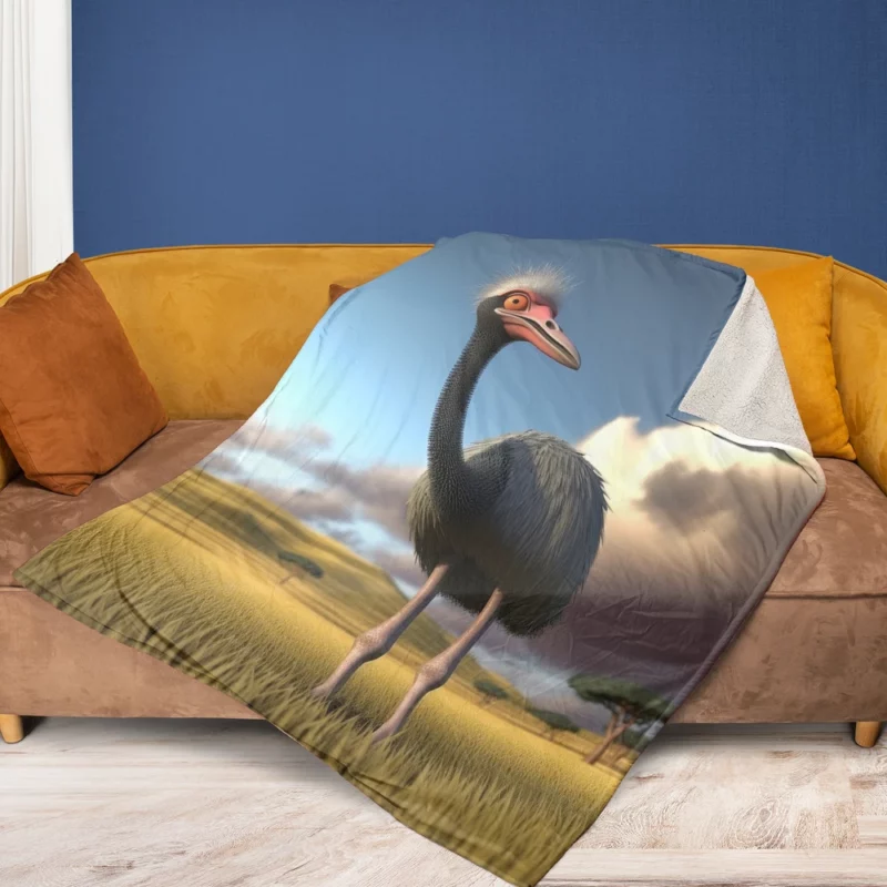 Ostrich in the Field Fleece Blanket 1