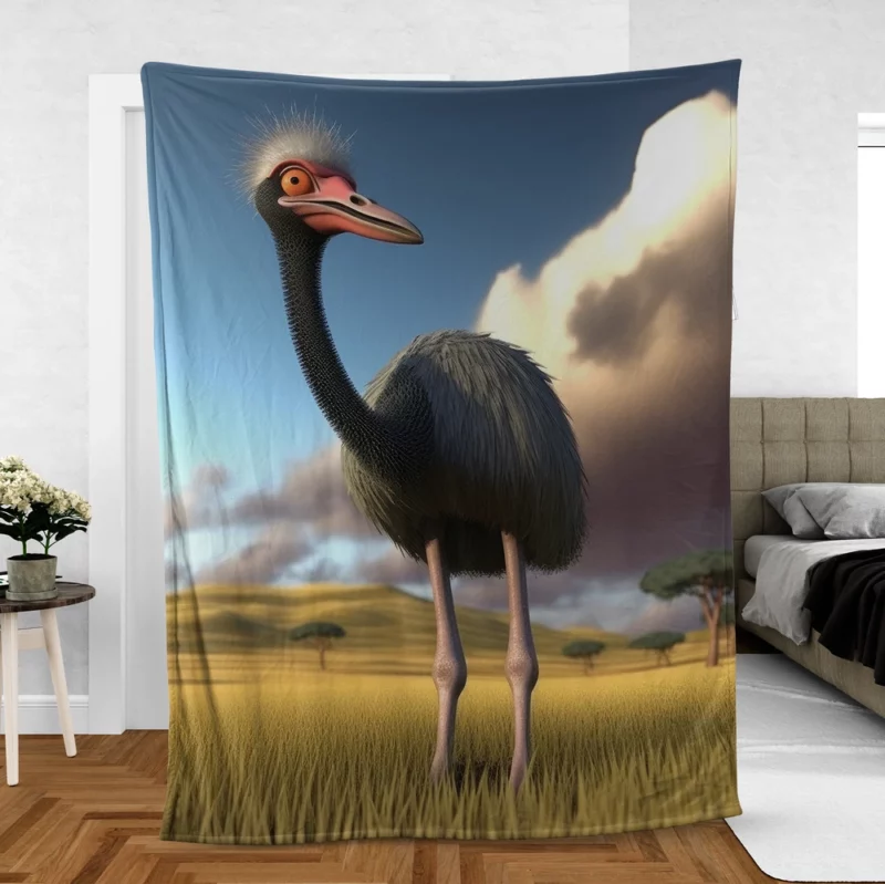 Ostrich in the Field Fleece Blanket