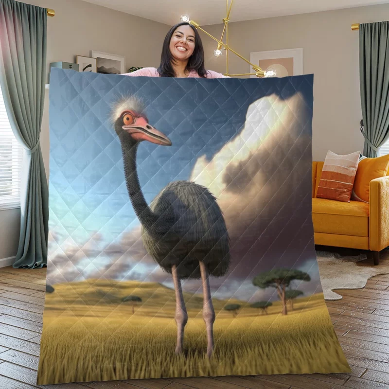 Ostrich in the Field Quilt Blanket