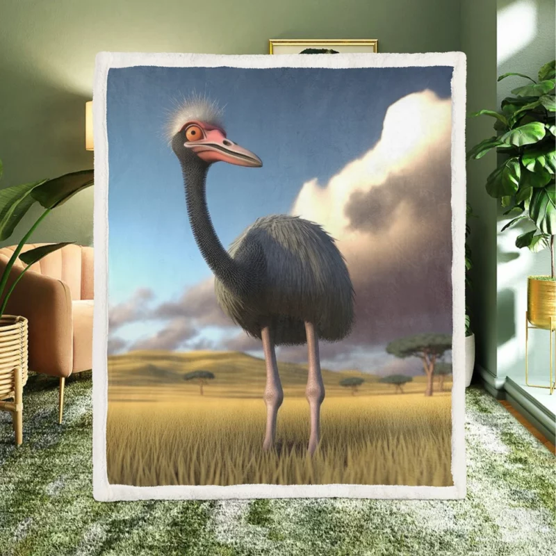 Ostrich in the Field Sherpa Fleece Blanket