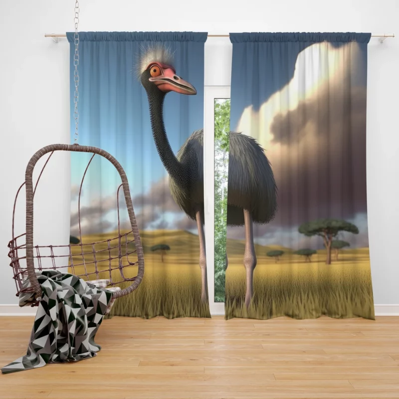 Ostrich in the Field Window Curtain