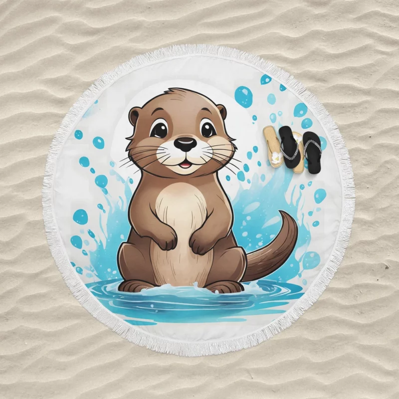 Otter T-Shirt Design Round Beach Towel