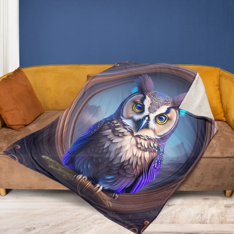 Owl Portrait Fleece Blanket 1