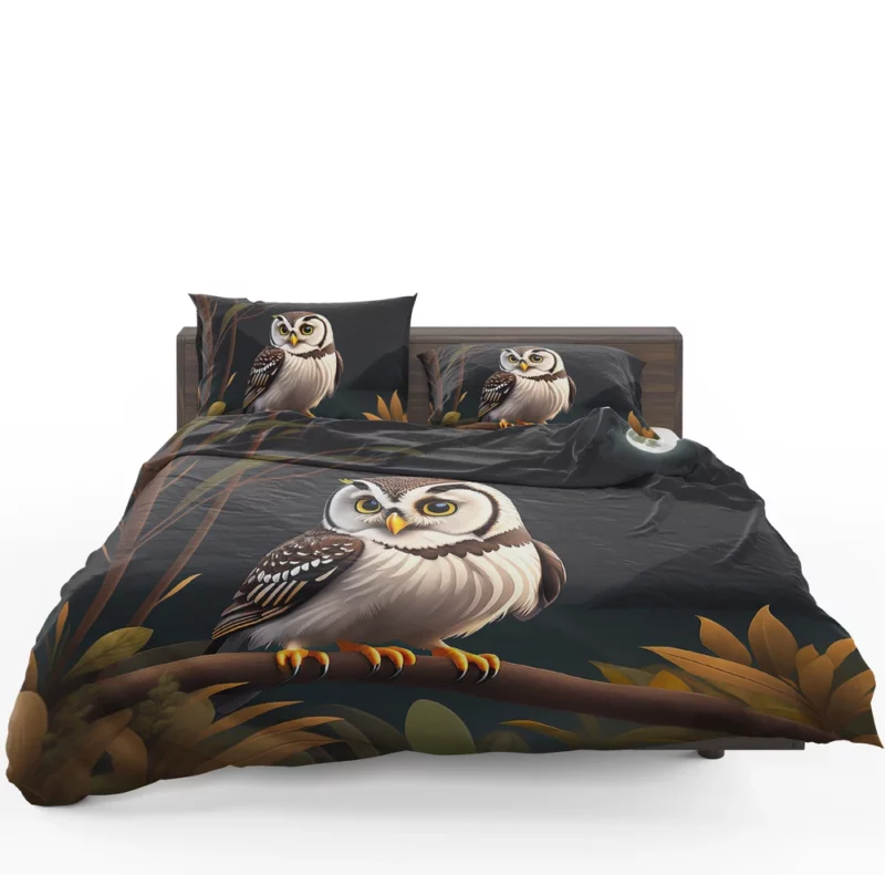 Owl Sitting on Branch Under Moon Bedding Set 1