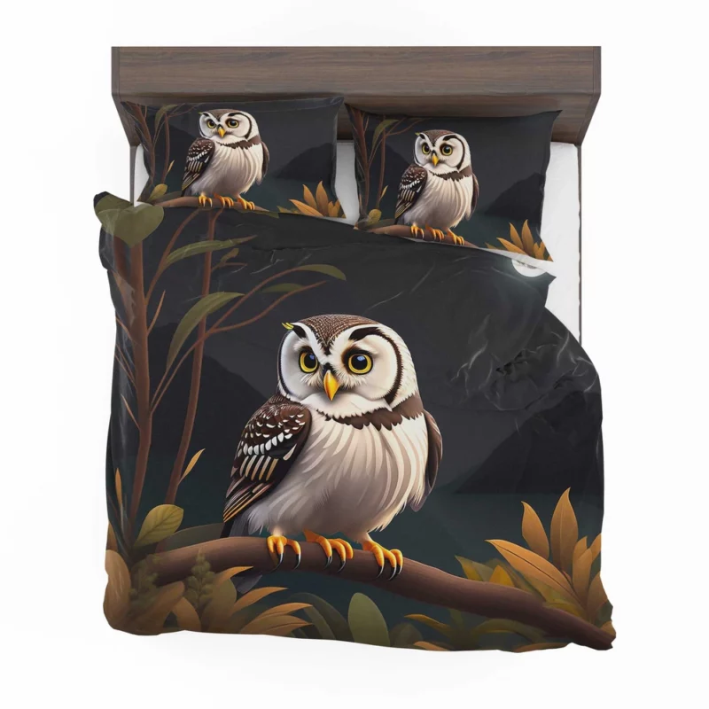 Owl Sitting on Branch Under Moon Bedding Set 2