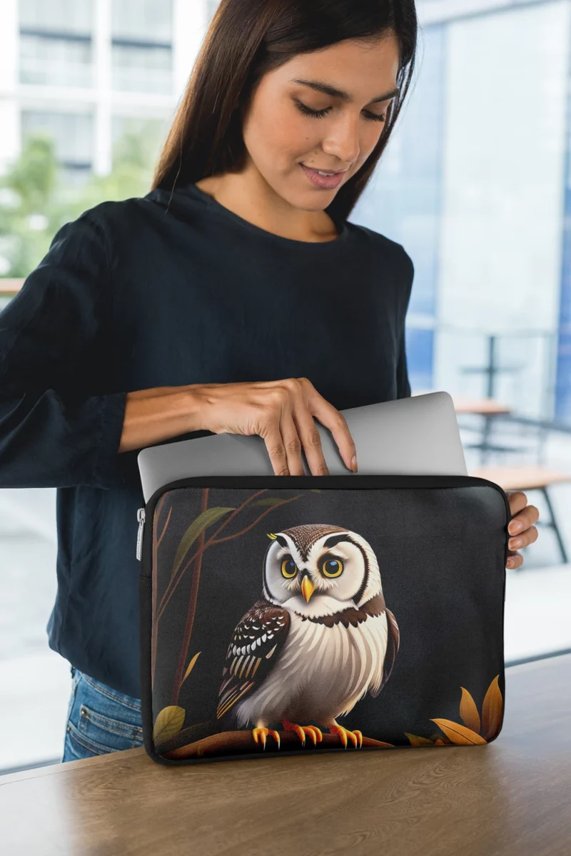 Owl Sitting on Branch Under Moon Laptop Sleeve 1