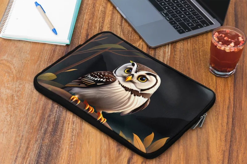 Owl Sitting on Branch Under Moon Laptop Sleeve 2