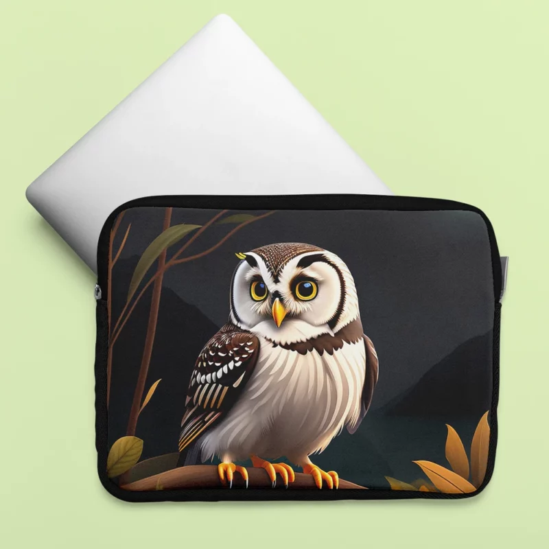 Owl Sitting on Branch Under Moon Laptop Sleeve