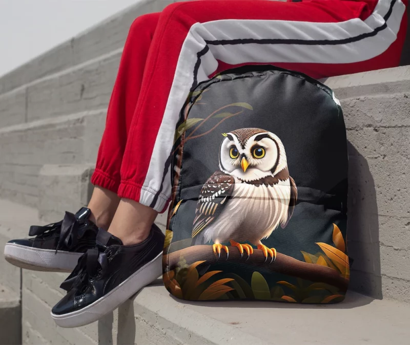 Owl Sitting on Branch Under Moon Minimalist Backpack 1