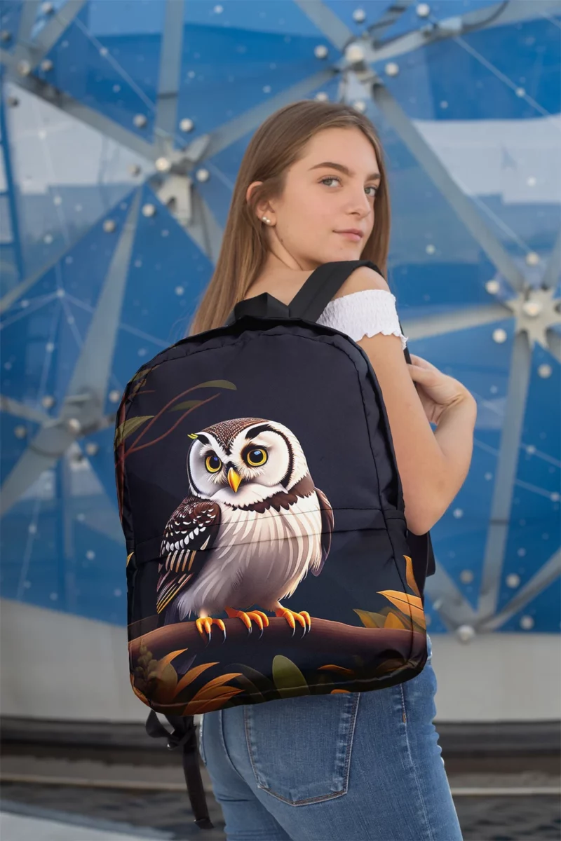 Owl Sitting on Branch Under Moon Minimalist Backpack 2