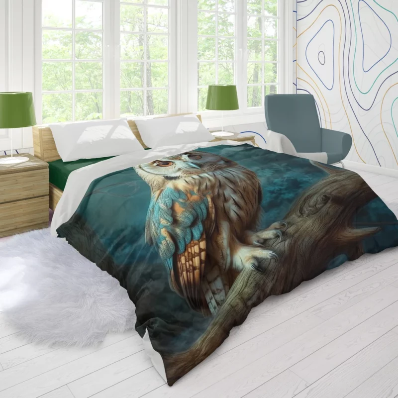 Owl Sitting on Tree Branch Duvet Cover