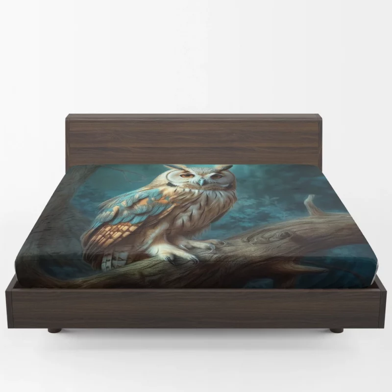 Owl Sitting on Tree Branch Fitted Sheet 1