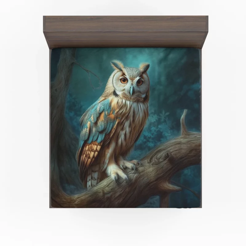 Owl Sitting on Tree Branch Fitted Sheet