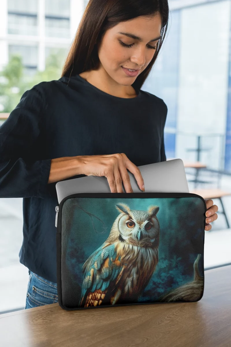 Owl Sitting on Tree Branch Laptop Sleeve 1