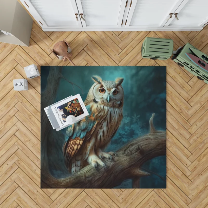 Owl Sitting on Tree Branch Rug