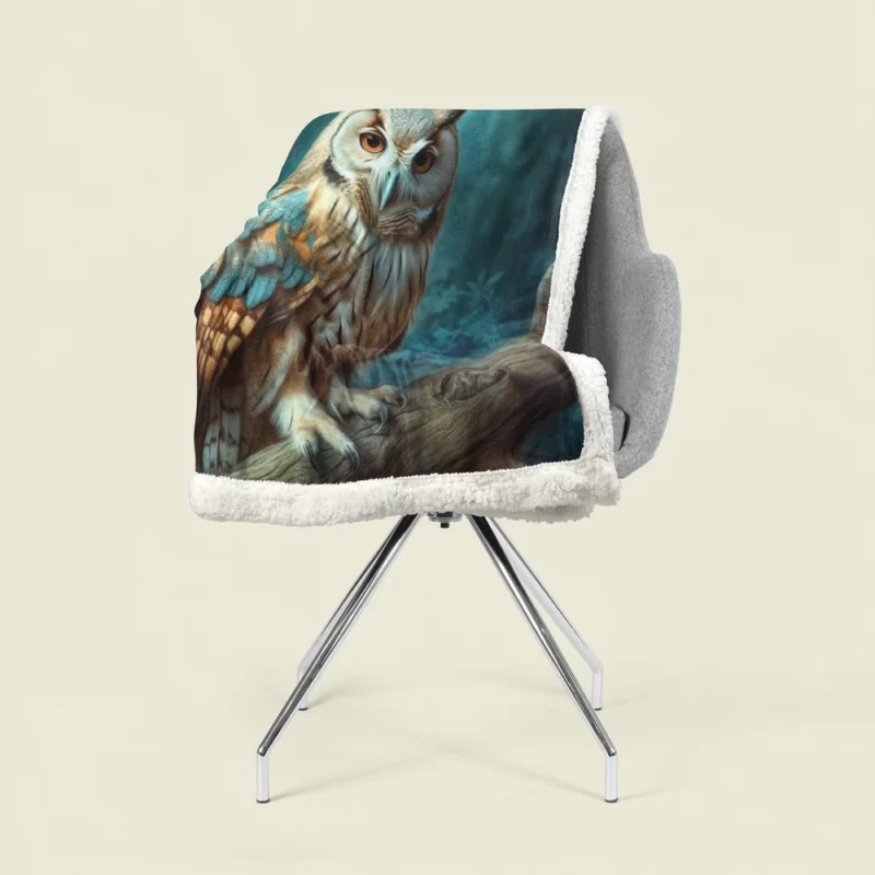 Owl Sitting on Tree Branch Sherpa Fleece Blanket 1