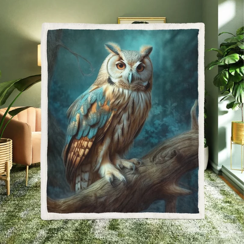 Owl Sitting on Tree Branch Sherpa Fleece Blanket