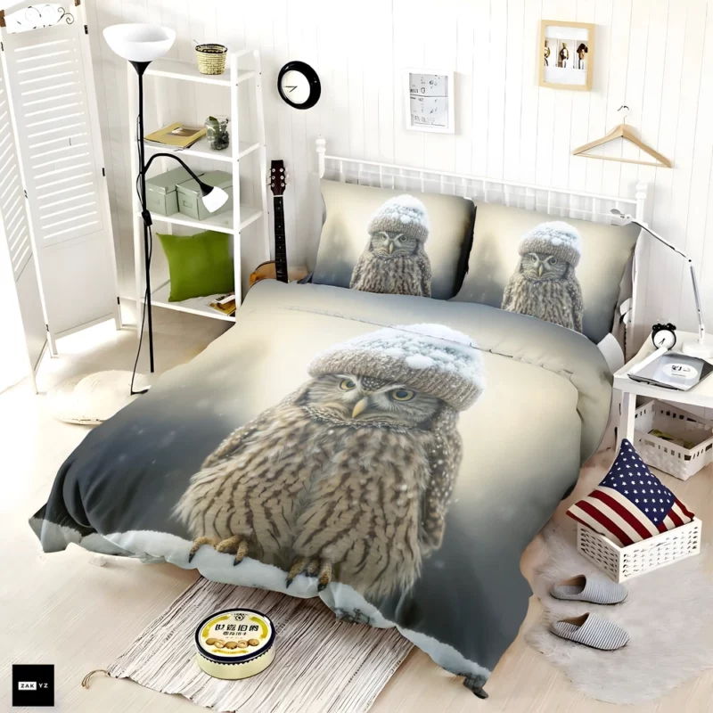 Owl Wearing Beanie Hat Bedding Set