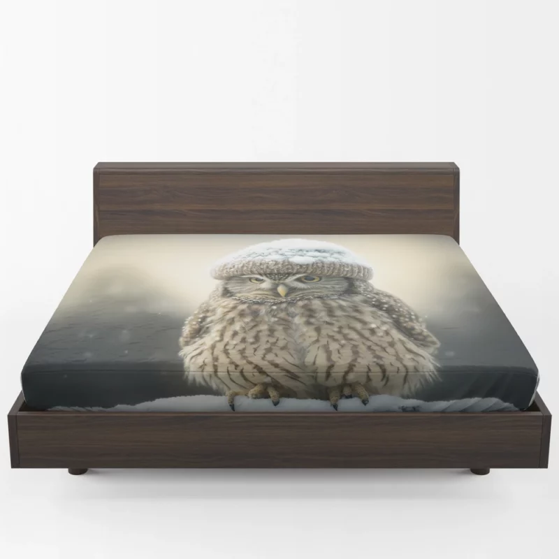 Owl Wearing Beanie Hat Fitted Sheet 1