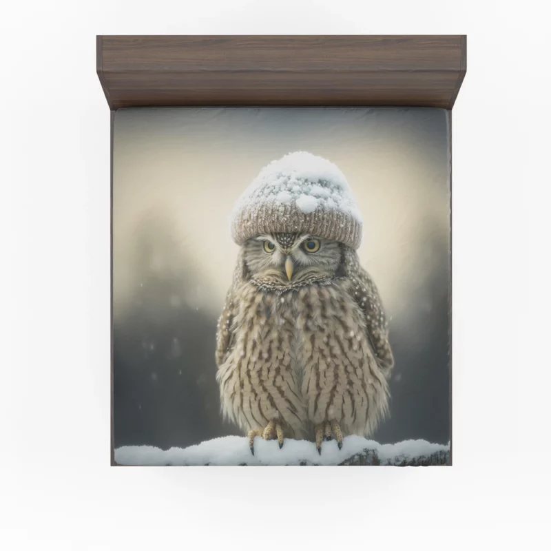 Owl Wearing Beanie Hat Fitted Sheet