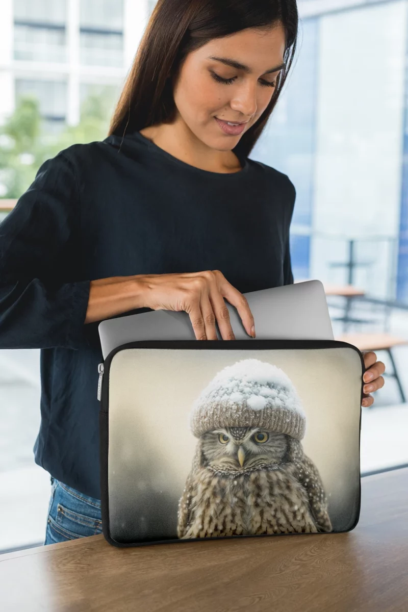 Owl Wearing Beanie Hat Laptop Sleeve 1