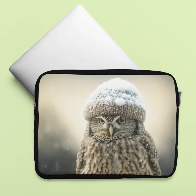 Owl Wearing Beanie Hat Laptop Sleeve