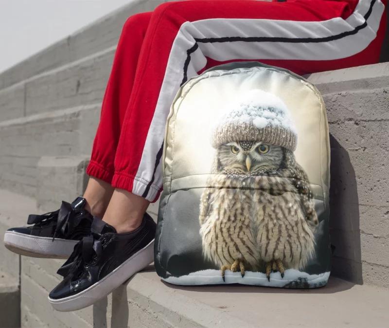 Owl Wearing Beanie Hat Minimalist Backpack 1