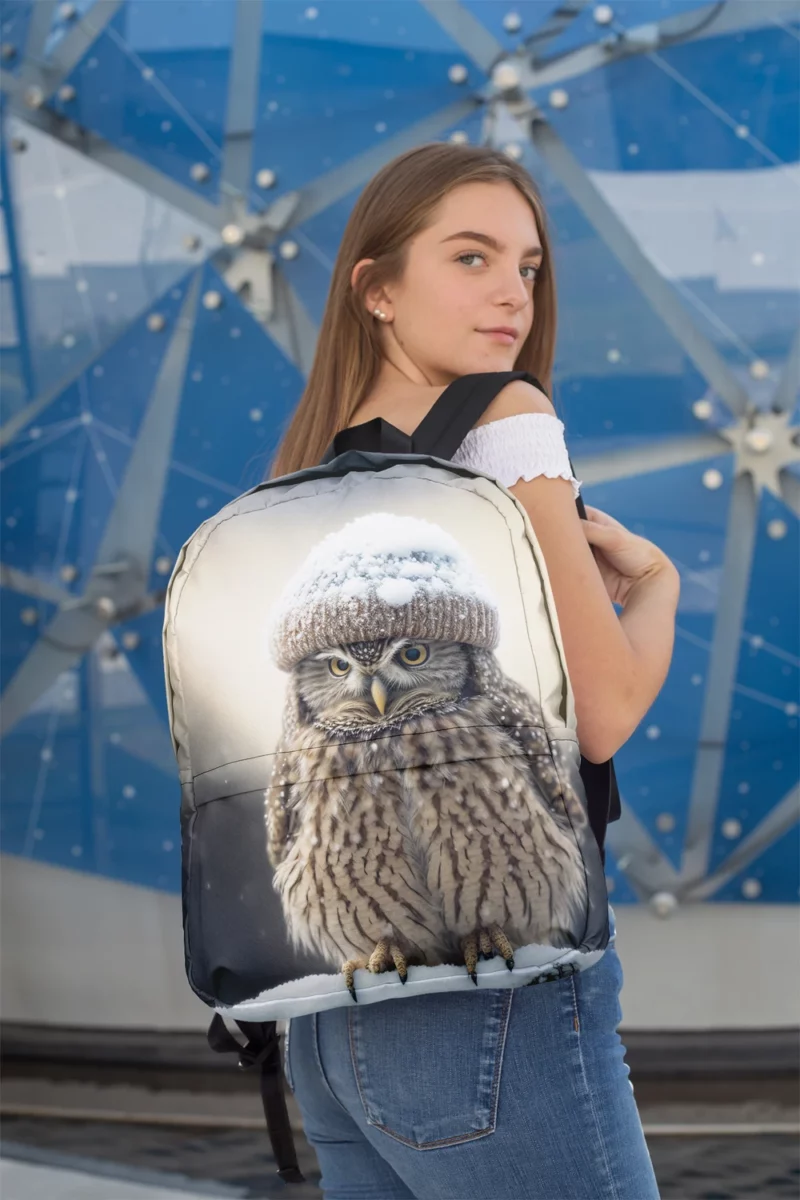 Owl Wearing Beanie Hat Minimalist Backpack 2