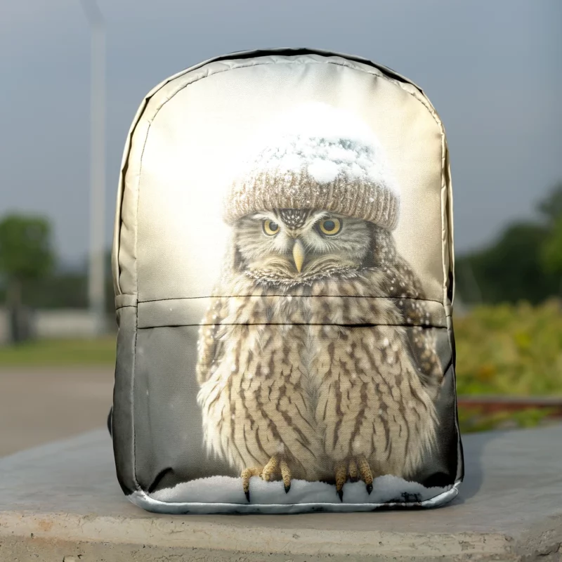 Owl Wearing Beanie Hat Minimalist Backpack