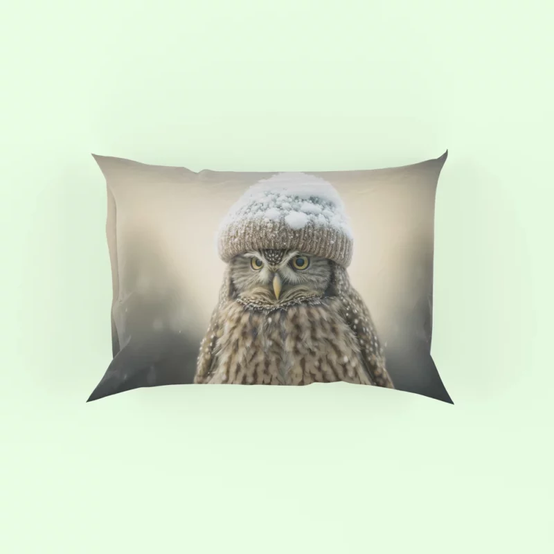 Owl Wearing Beanie Hat Pillow Case