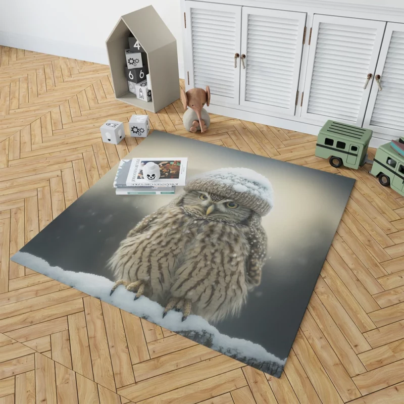 Owl Wearing Beanie Hat Rug 1