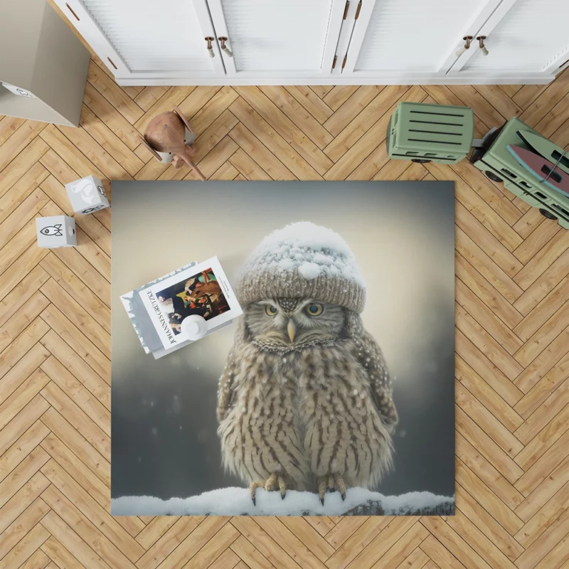 Owl Wearing Beanie Hat Rug