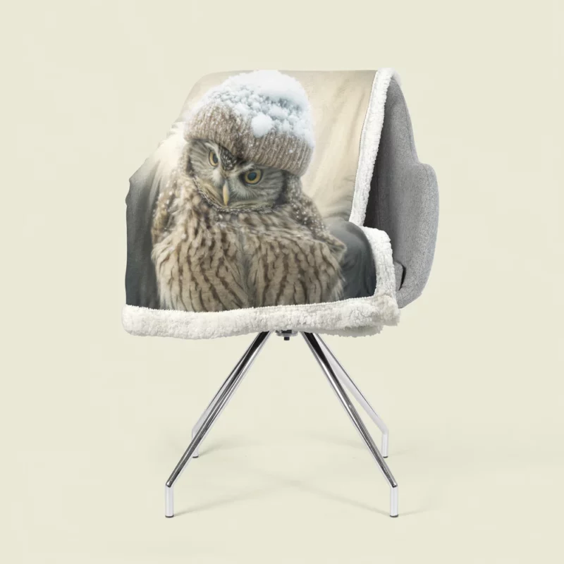 Owl Wearing Beanie Hat Sherpa Fleece Blanket 1