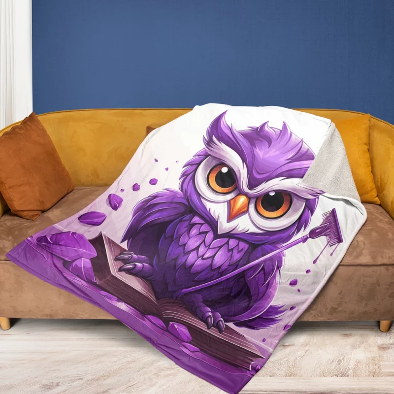 Owl With a Broom Fleece Blanket 1