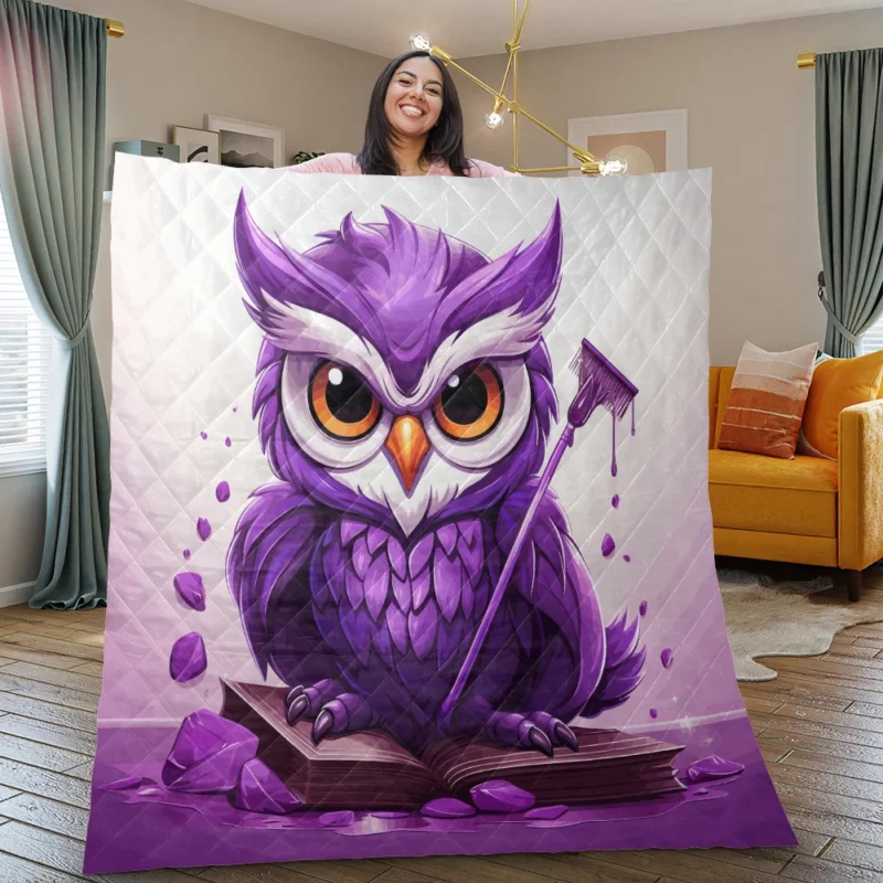 Owl With a Broom Quilt Blanket