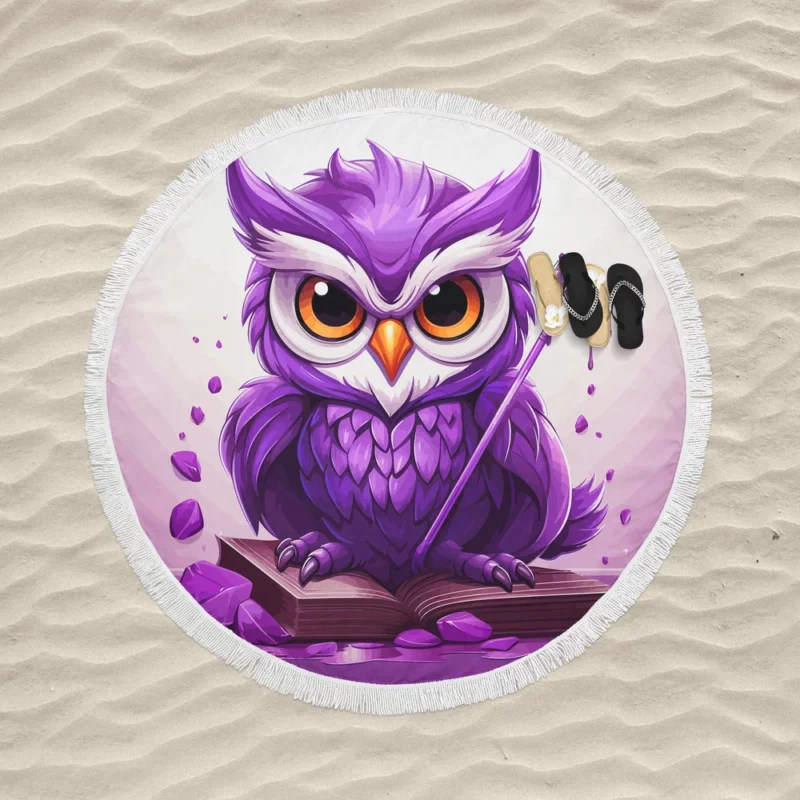 Owl With a Broom Round Beach Towel