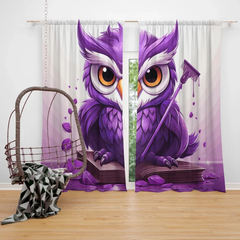 Owl With a Broom Window Curtain
