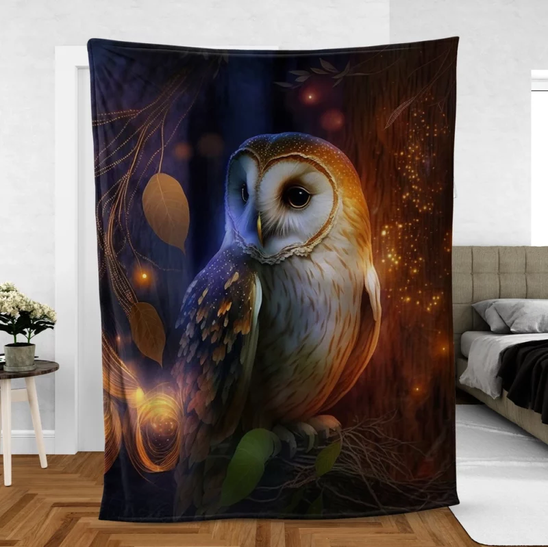 Owl in the Woods Fleece Blanket