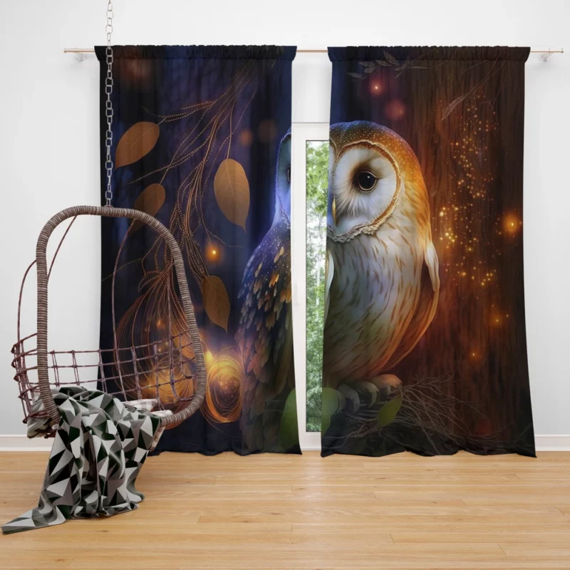 Owl in the Woods Window Curtain