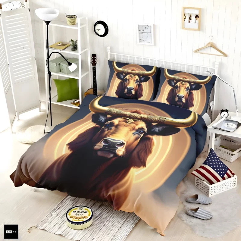 Painted Bull With Gold Ring Bedding Set