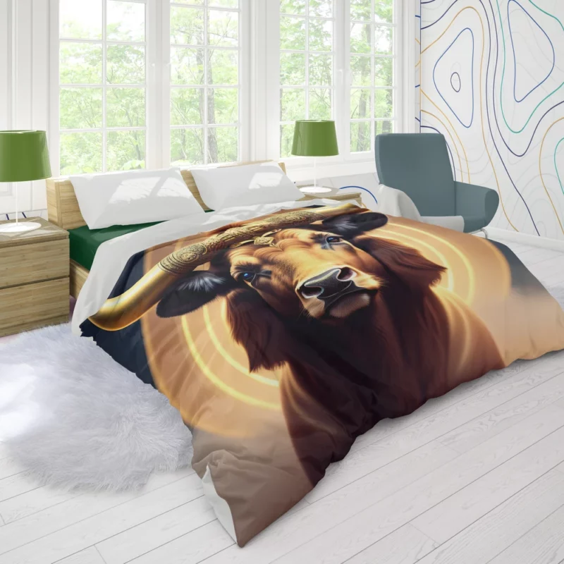 Painted Bull With Gold Ring Duvet Cover