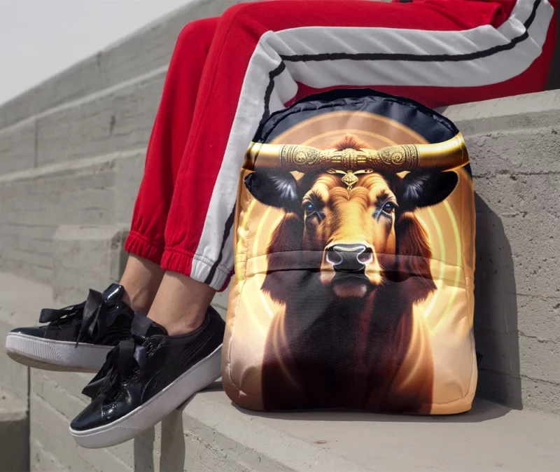 Painted Bull With Gold Ring Minimalist Backpack 1