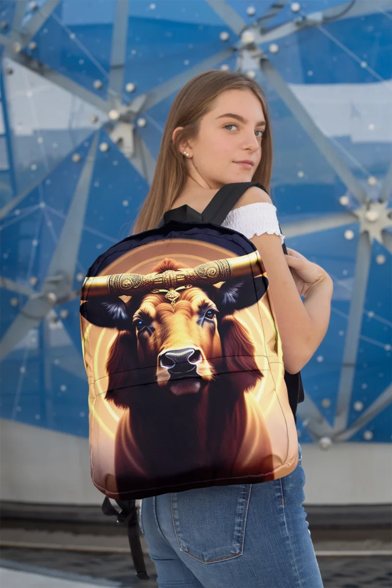 Painted Bull With Gold Ring Minimalist Backpack 2