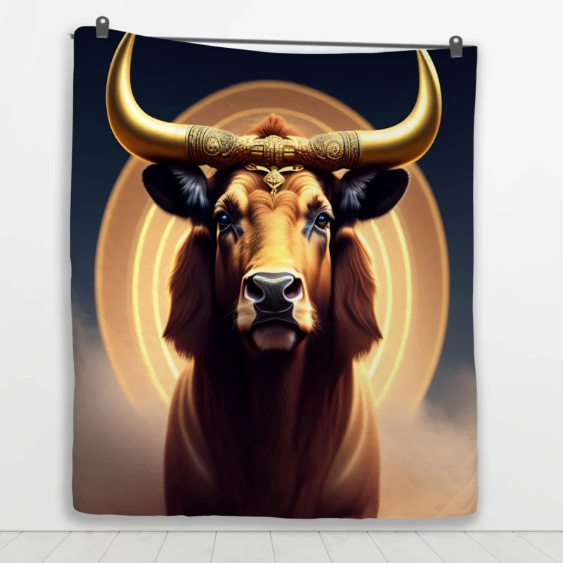 Painted Bull With Gold Ring Quilt Blanket 1